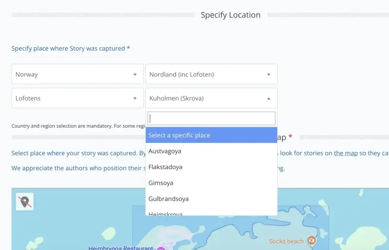 Updated the location selection tool with Lofoten