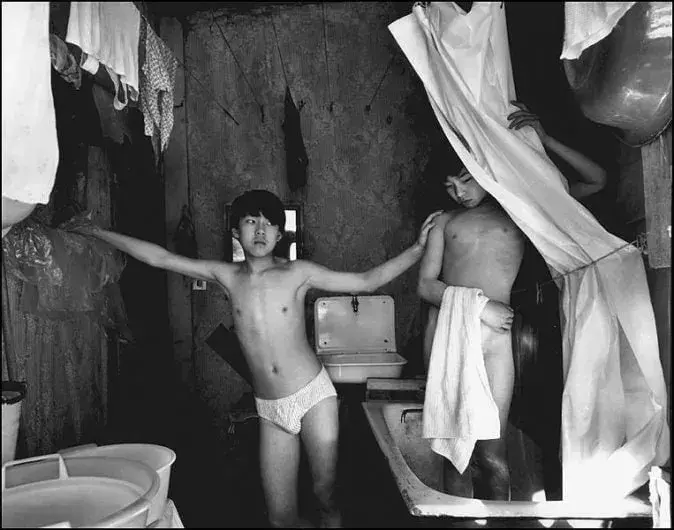 Zhenya and Vadik  Bathroom in a Communal Apartment, St. Petersburg, 1997, Альбом: Evgeny Mokhorev «Games Children Play» (1987-1993)