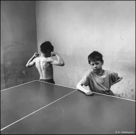 Two Boys at the Ping-Pong Table  Ozerki Orphanage, 1994, Альбом: Evgeny Mokhorev «Games Children Play» (1987-1993)
