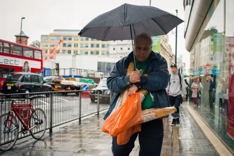 City of London, London, England, United Kingdom — Rainy day at London City
