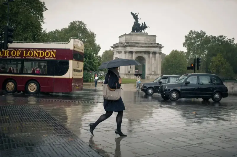 City of London, London, England, United Kingdom — Rainy day at London City